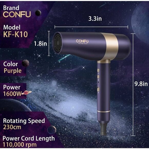 Negative Ionic Hair Dryer 1600W Brushless Motor High Speed Low Noise - Picture 7 of 9